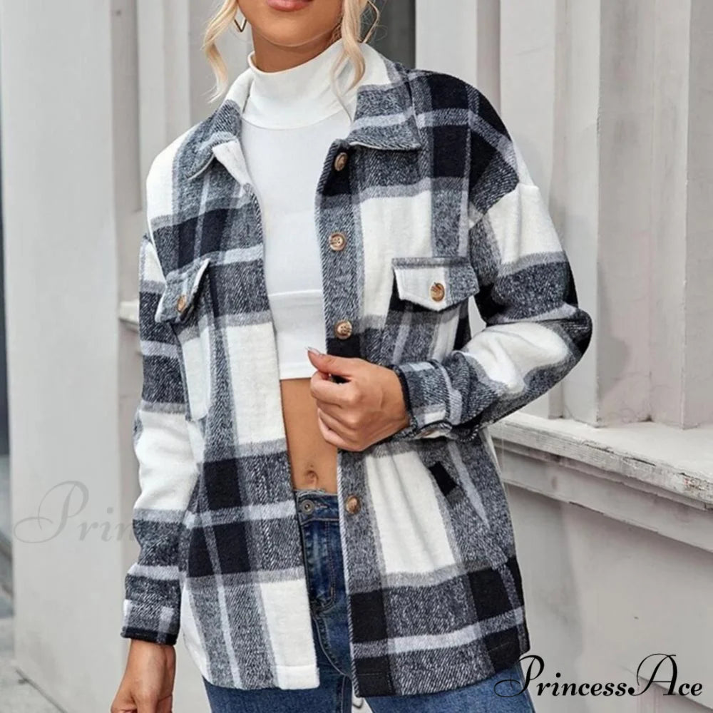 Skin-Touch Winter Thick Trendy Plaid Print Buttons Casual Coat