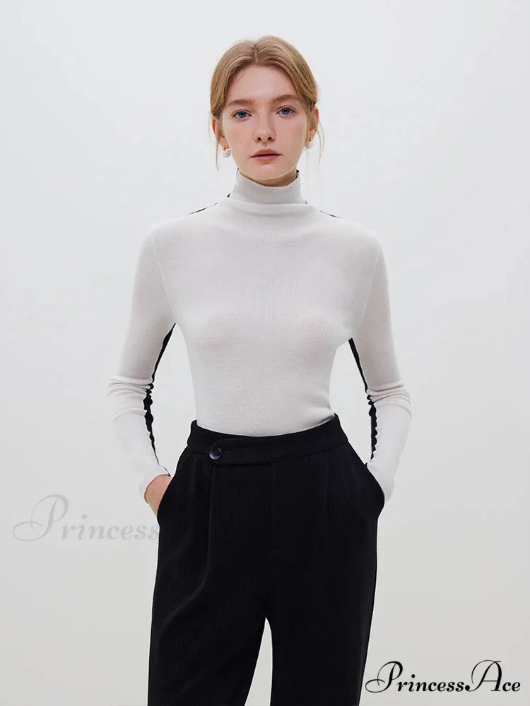 Skinny Design Pair - don Tall Turtleneck Sweater White Black / S swraters-241228