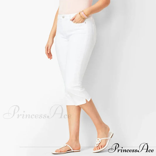 Skinny Knee Length Woman’s Cropped Trousers Women Elastic High Waist Mom Oversize Blue Denim Pants Ladies Jean White