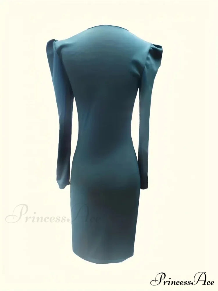 Skinny Long Sleeve V Neck Ruched Dress