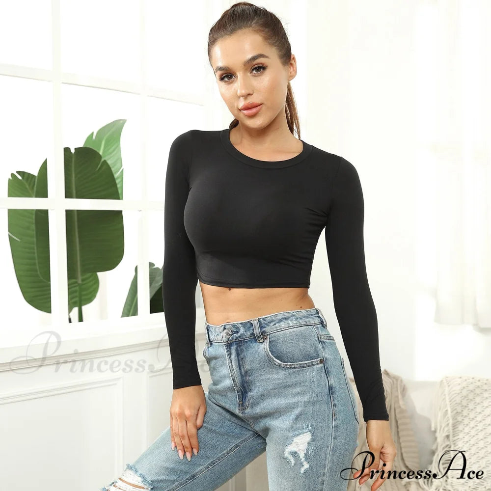 Skinny Solid Casual Crop Top Black / S