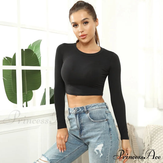 Skinny Solid Casual Crop Top Black / S