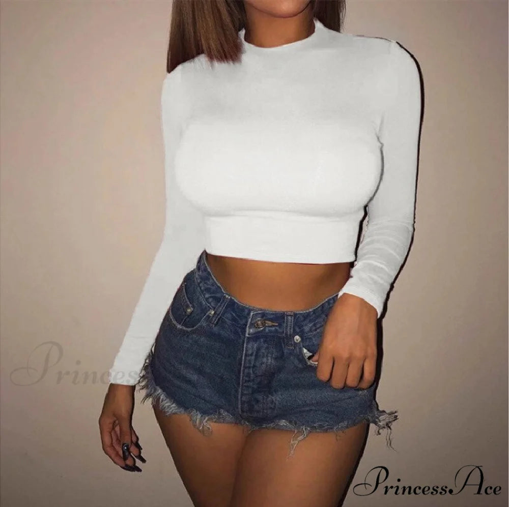 Skinny Solid Casual Crop Top White / S