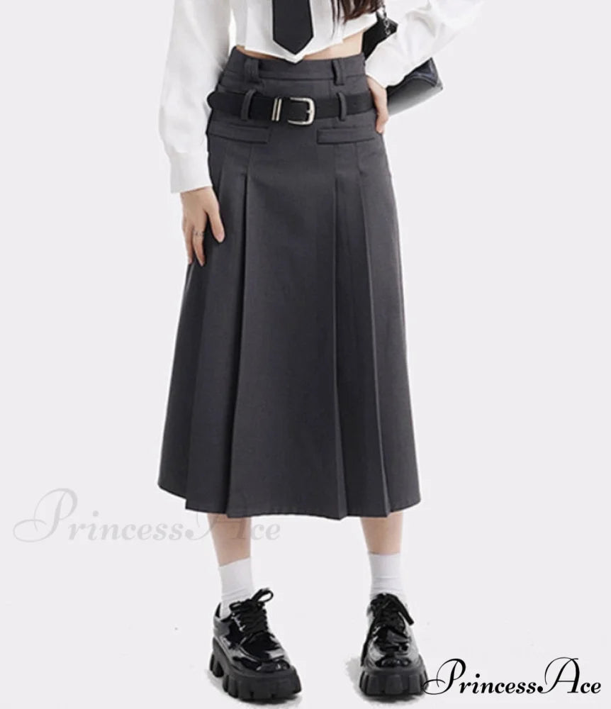 Skirt Harajuku Set White Cardigan Vintage 3-Piece A-line Women’s - Grey Shirt Only Skirt / S