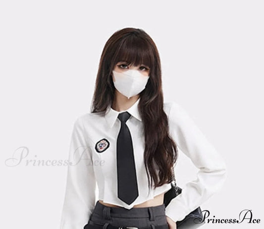 Skirt Harajuku Set White Cardigan Vintage 3-Piece A-line Women’s - Grey Shirt Only Shirt / S