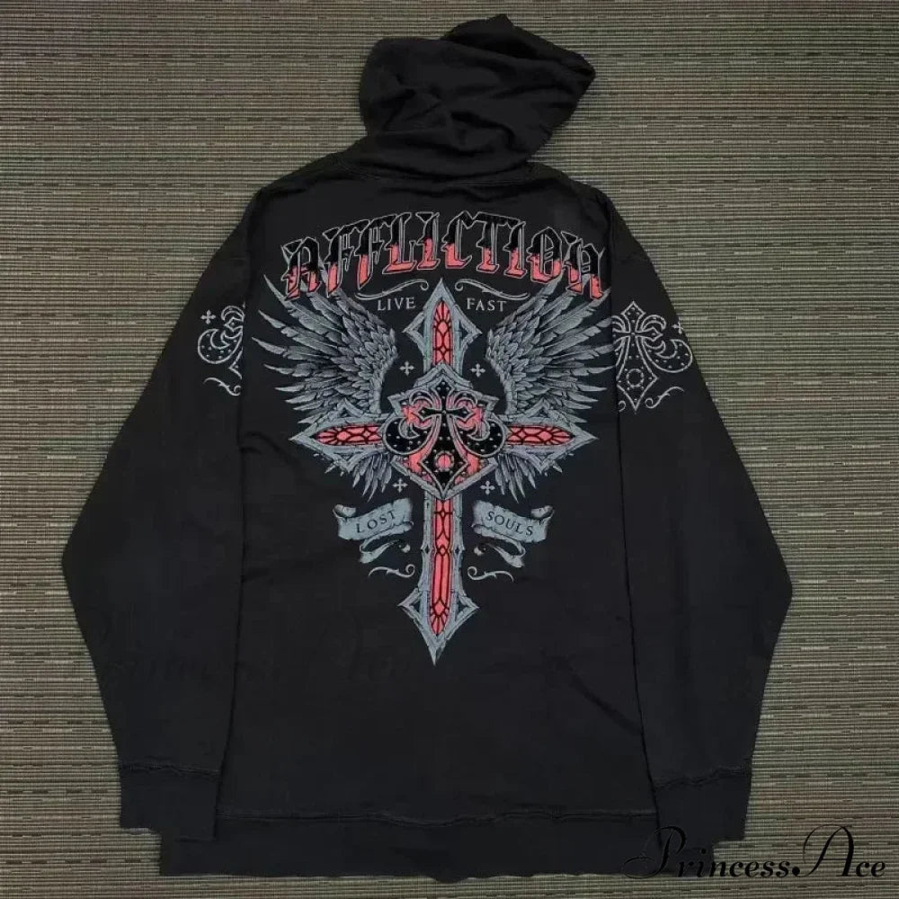 Skull Pattern Zipper Informal Hoodie black 6 / S hoodies-241228