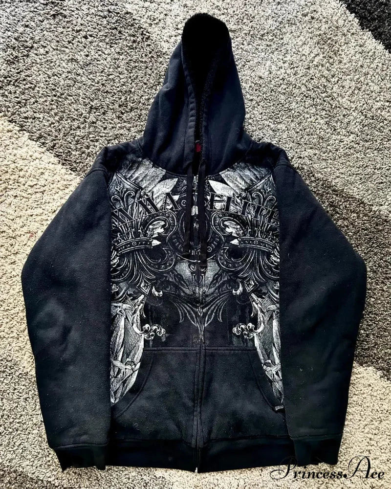 Skull Pattern Zipper Informal Hoodie hoodies-241228
