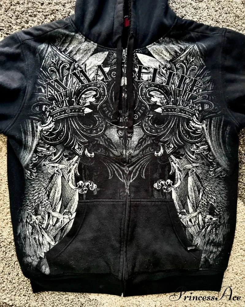 Skull Pattern Zipper Informal Hoodie hoodies-241228