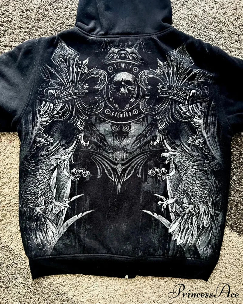 Skull Pattern Zipper Informal Hoodie hoodies-241228