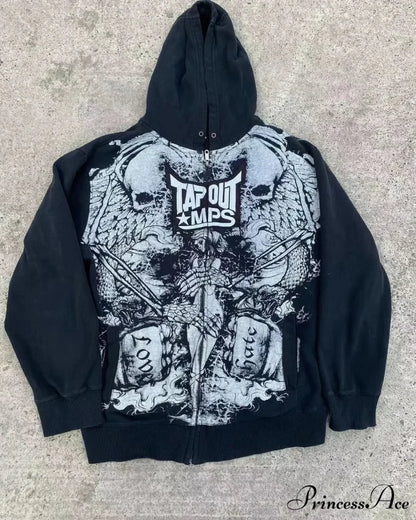 Skull Vintage Zipper Hoodie black 4 / S hoodies-241228