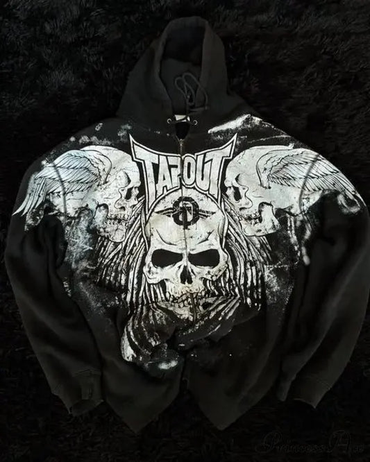 Skull Vintage Zipper Hoodie hoodies-241228