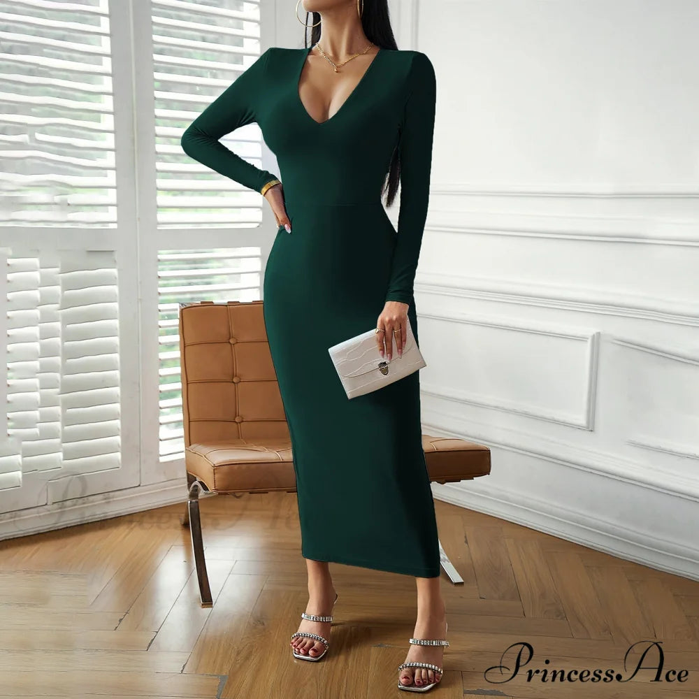 Sky Blue Midi Dress with Alluring Neckline and Comfort Fit S / Navy