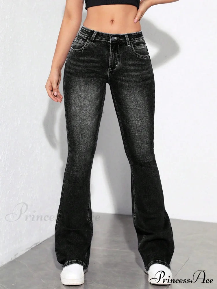 Slant Pocket Flare Leg Jeans Black / XS