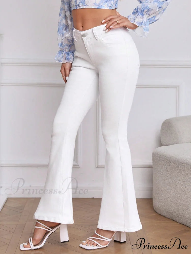 Slant Pocket Flare Leg Jeans White / XS