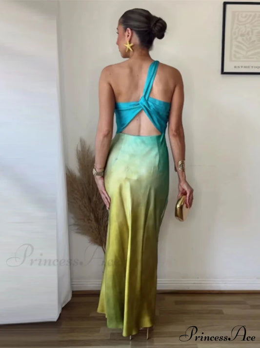 Slanting Collar Fading Holiday Dress vacationdress-250223