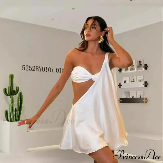 Slanting Shoulder Net Mini Dress minidress-250223