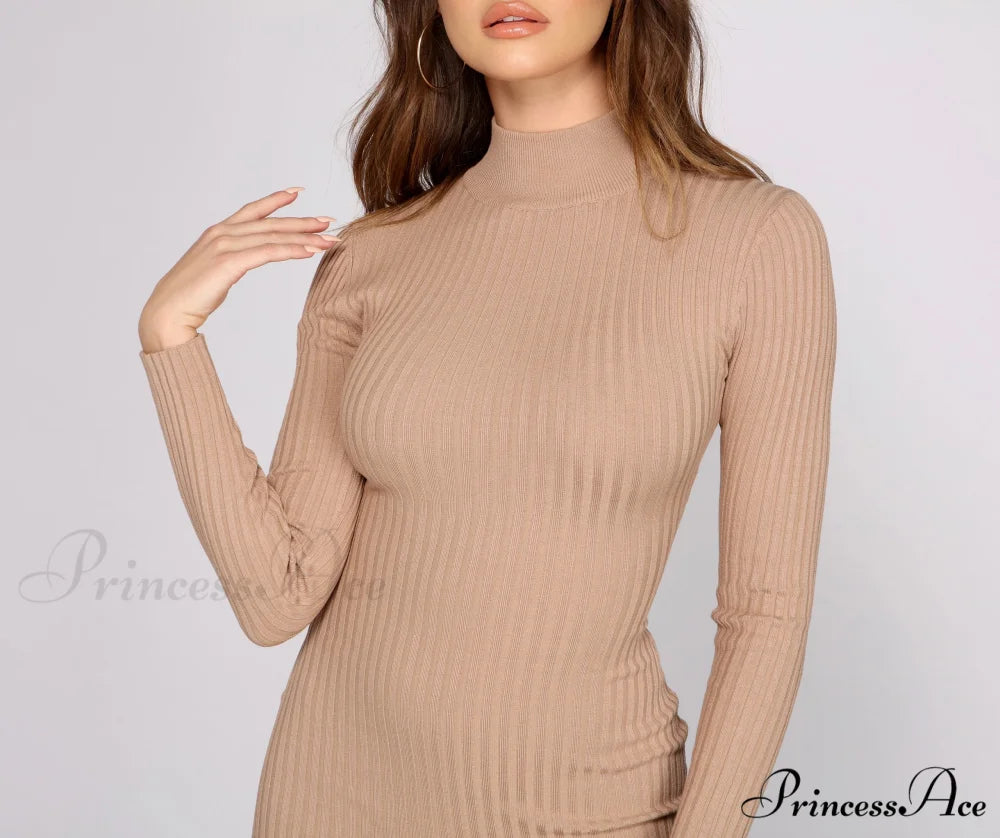 Slay In Basics Charming Ribbed Knit Mini Dress