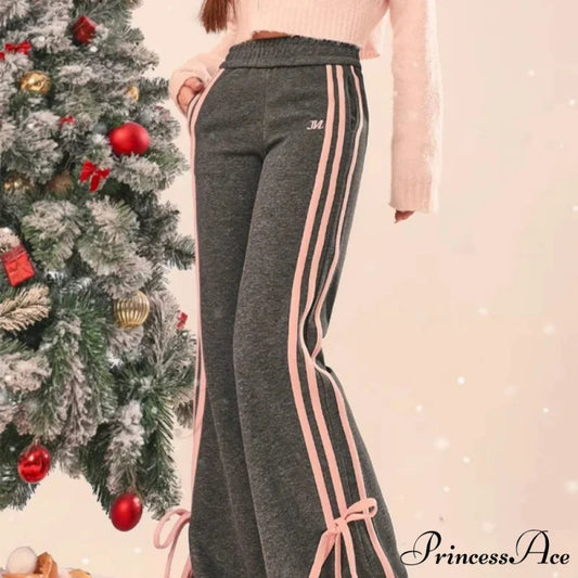 Sleek Informal Grey Athletic Flared Trousers pants-241228