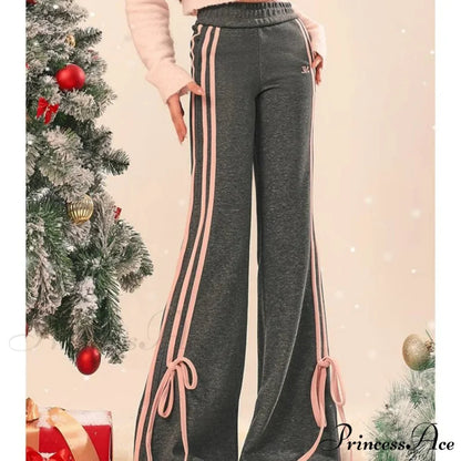 Sleek Informal Grey Athletic Flared Trousers pants-241228