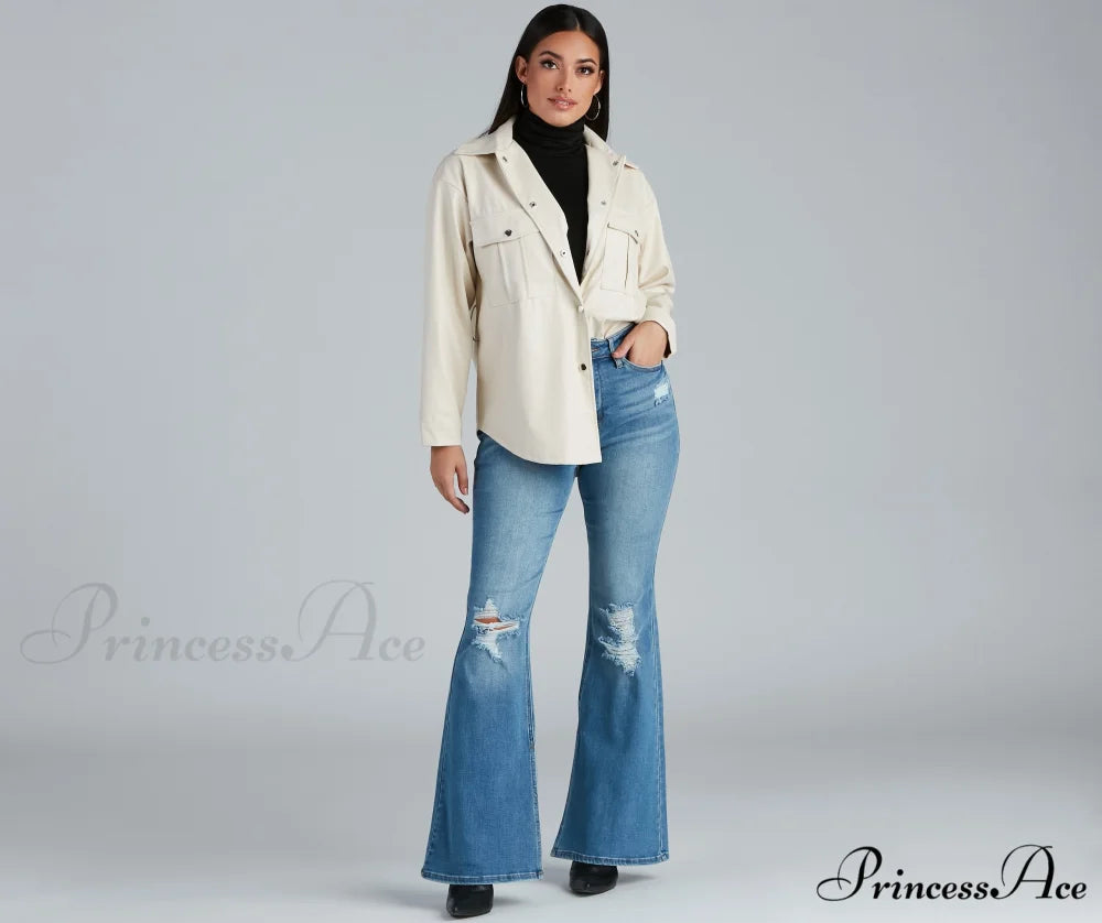 Sleek Trends Faux Leather Tie-Waist Shirt Jacket
