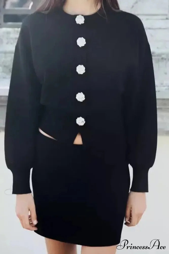 Sleeve Buckle Knitted Cardigan Black / S cardigans-241228