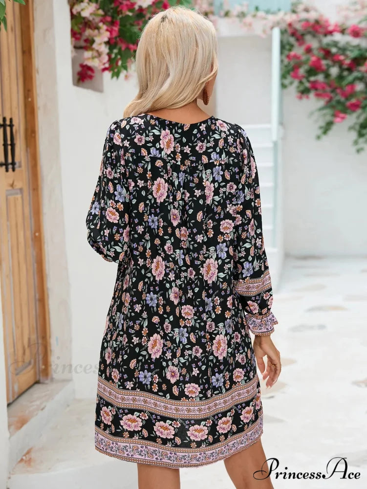 Sleeve Floral Bohemian Dress bohodress-250126
