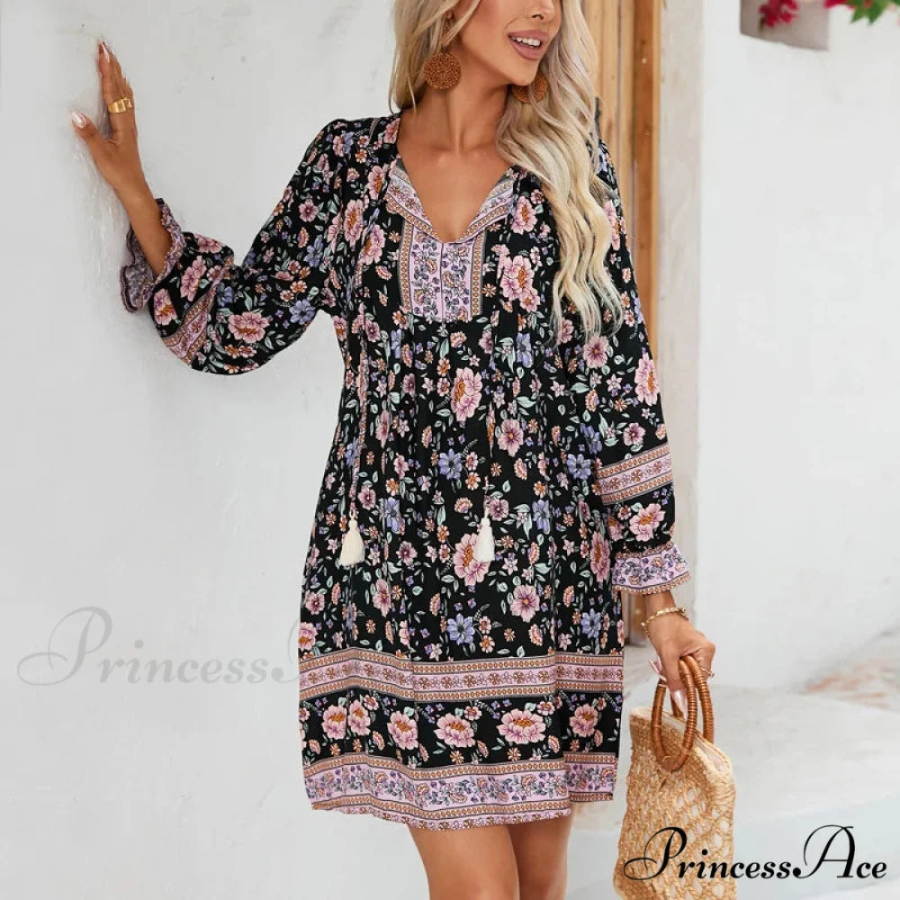 Sleeve Floral Bohemian Dress bohodress-250126