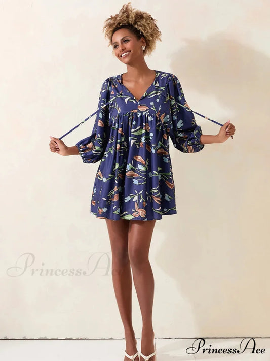Sleeve Loose Floral Tied Bodydoll Short Floral Dress floraldress-250126
