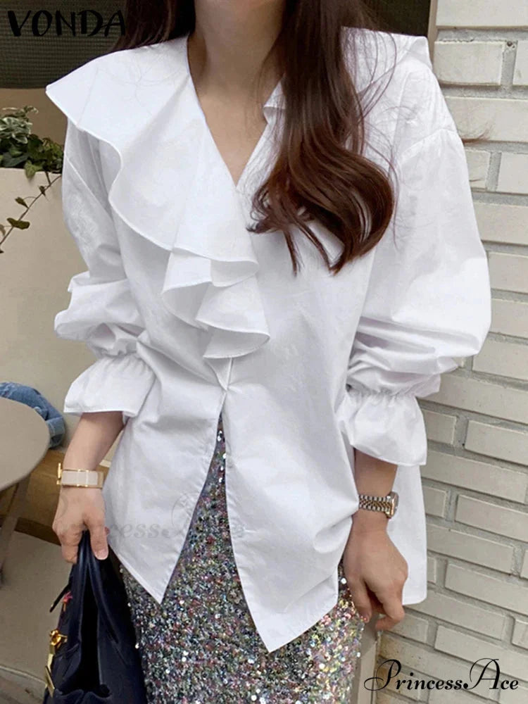 Sleeve Ruffled Basic Blouse WHITE / S blouse-250126