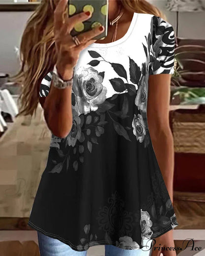 sleeve short print Flowered tee Black / S