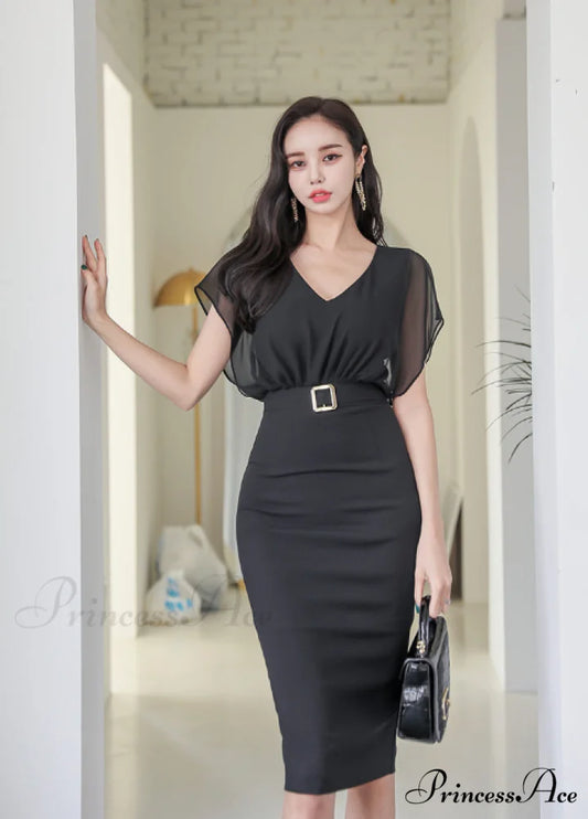 Sleeve Slim Fit Dress S / BLACK
