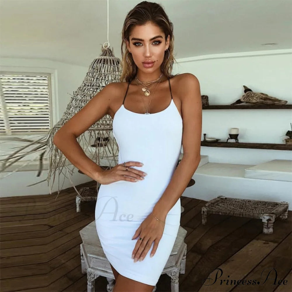 Sleeveless Bodycon Fashion Party Mini Dress white / S