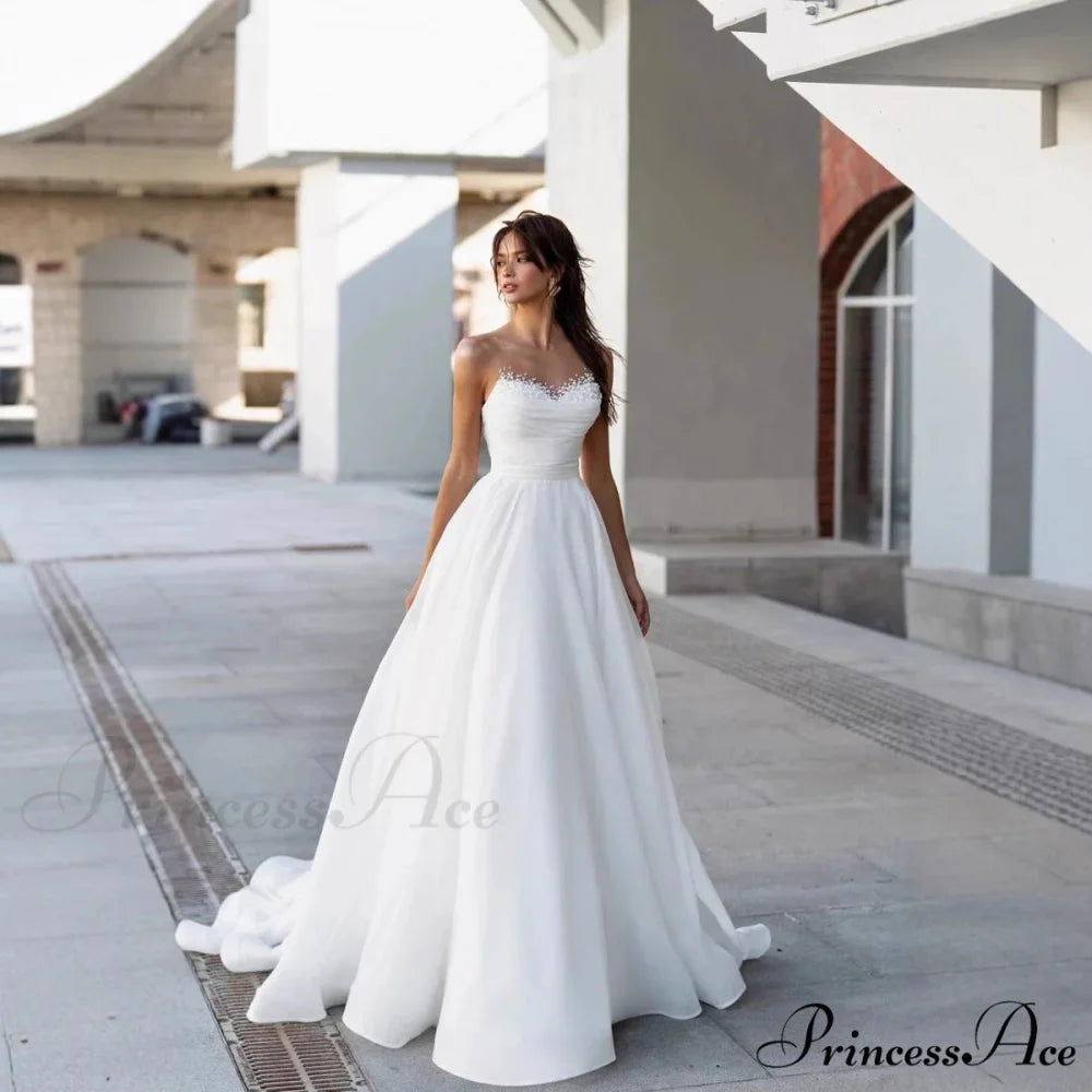 Sleeveless Charming Lace Extended Trail Bridal Gown weddingdress-250223