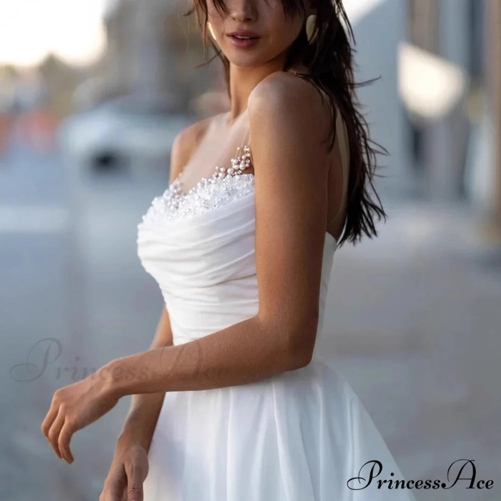 Sleeveless Charming Lace Extended Trail Bridal Gown weddingdress-250223