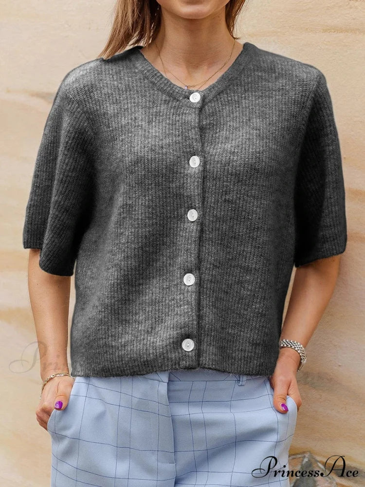 Sleeveless Circular Neck Button-Up Cardigan grey / S cardigans-241228