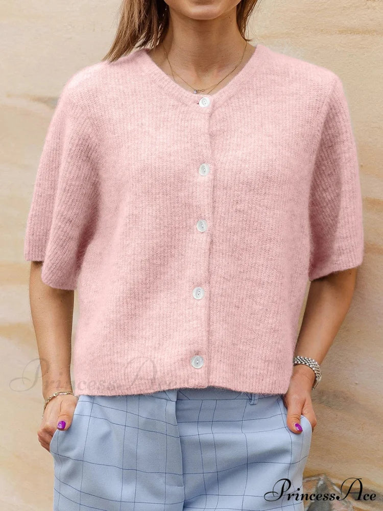 Sleeveless Circular Neck Button-Up Cardigan pink / S cardigans-241228