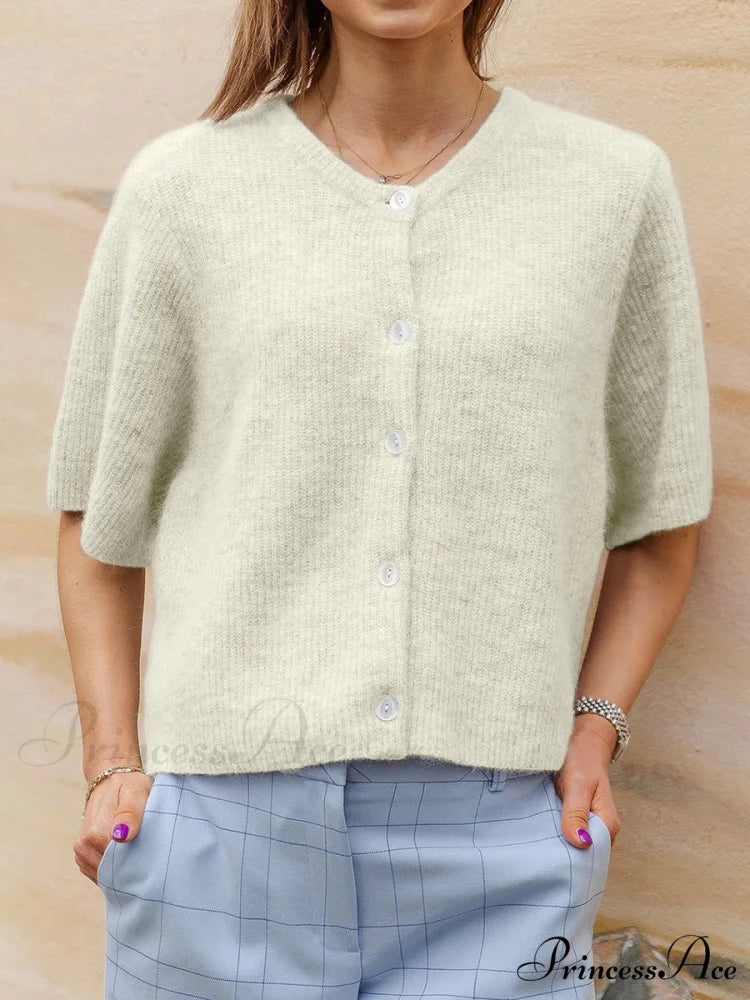 Sleeveless Circular Neck Button-Up Cardigan yellow / S cardigans-241228