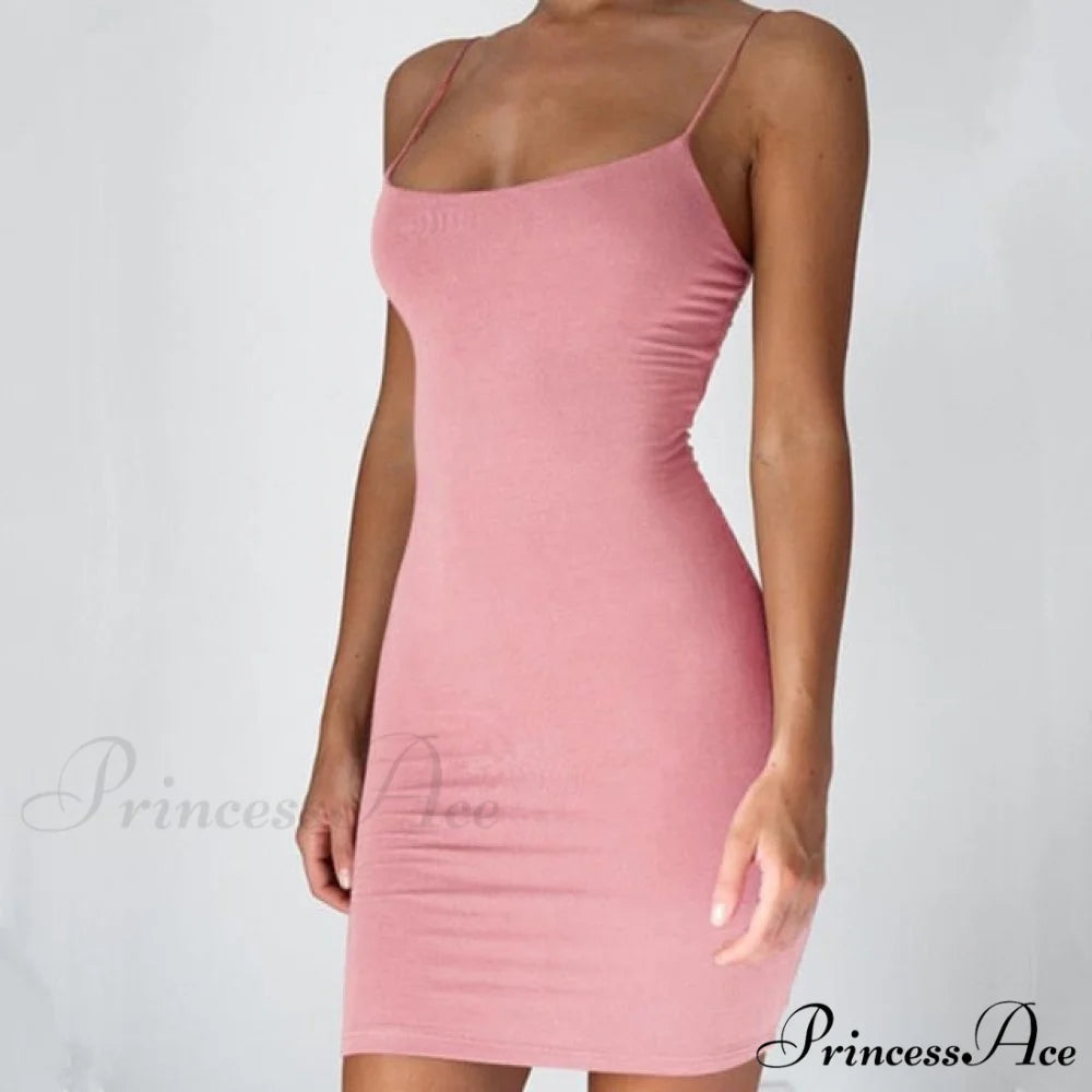 Sleeveless Club Night Beach Backless Dress Pink / XS