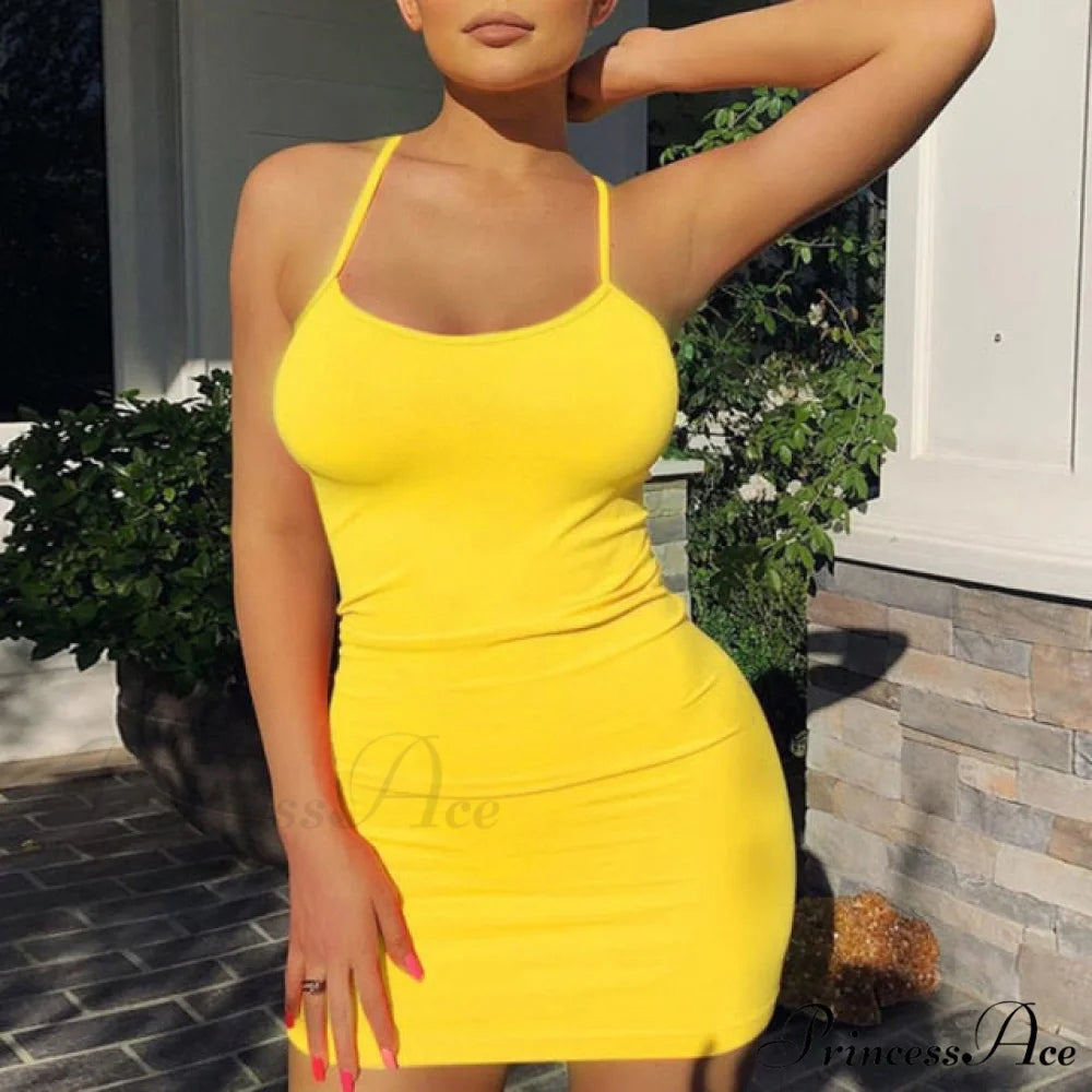 Sleeveless Club Night Beach Backless Dress Yellow / XS