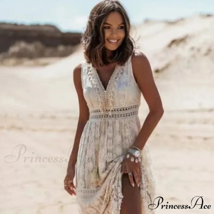 Sleeveless Corded Up Fringe Patchwork Summertime Long Hippie Dress bohodress-250126