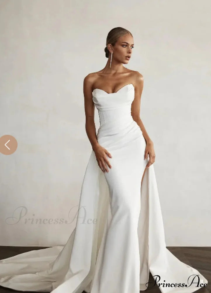 Sleeveless Dual-Slit Trumpet Bridal Gown lvory white / 2 weddingdress-250223