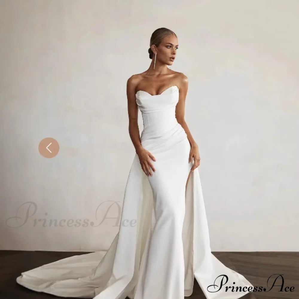 Sleeveless Dual-Slit Trumpet Bridal Gown white / 2 weddingdress-250223
