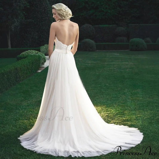 Sleeveless Flared Tulle Bridal Gown White / 2 weddingdress-250223