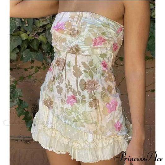 Sleeveless Floral Pattern Cropped Top white / S croptop-250223