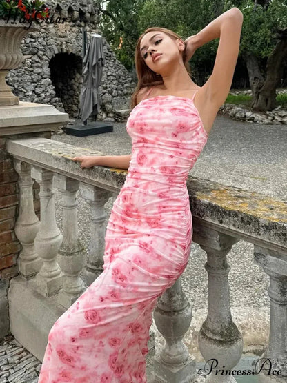Sleeveless Flowing Botanical Pattern Long Floral Dress floraldress-250126