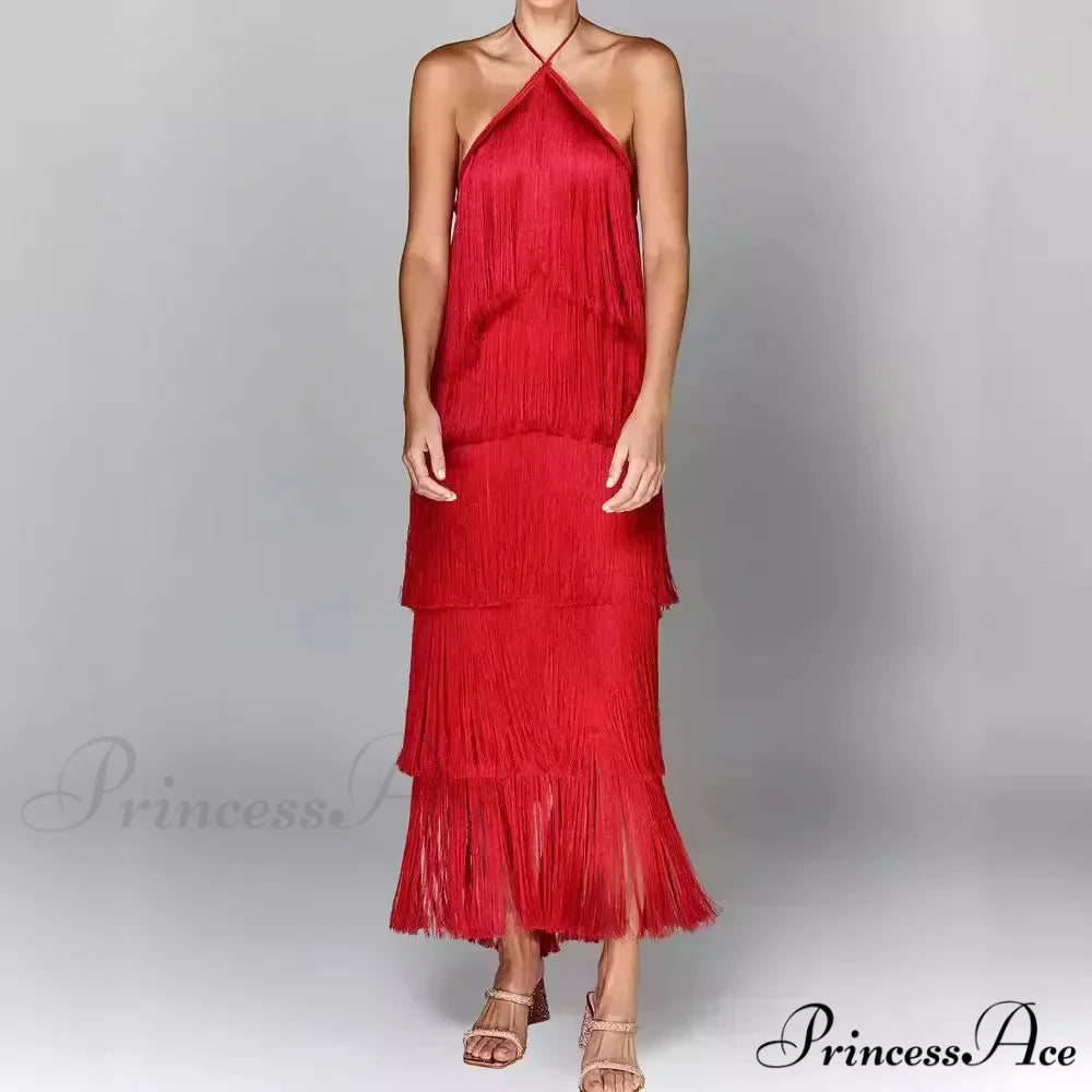 Sleeveless Halter Split Party Dress