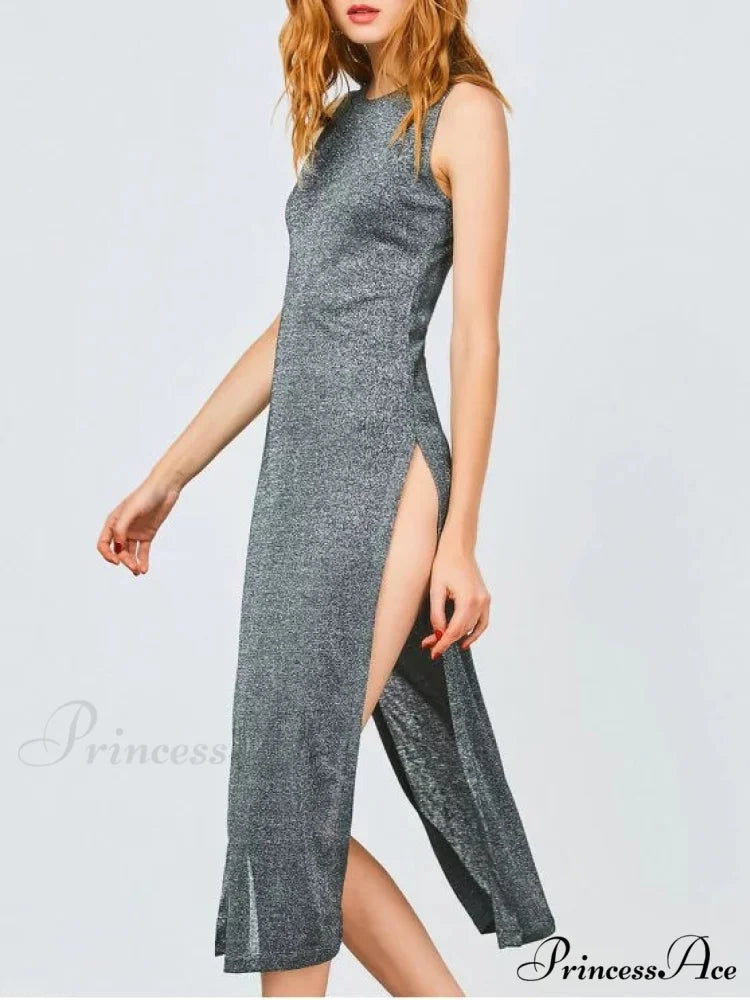 Sleeveless High Slit Club Dress