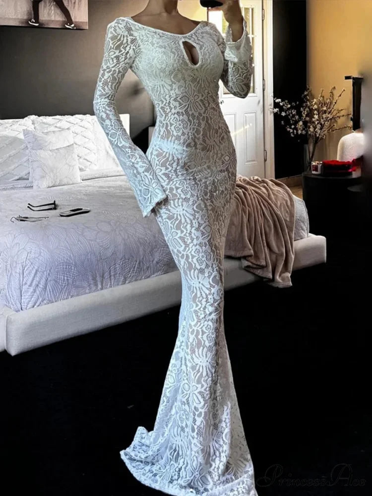 Sleeveless Ivory Lace Transparent Floral Dress floraldress-250126