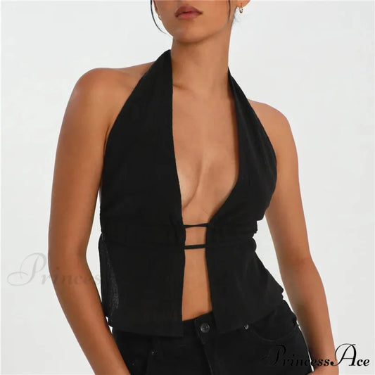 Sleeveless Knot Front Crop Top Black / S croptop-250223