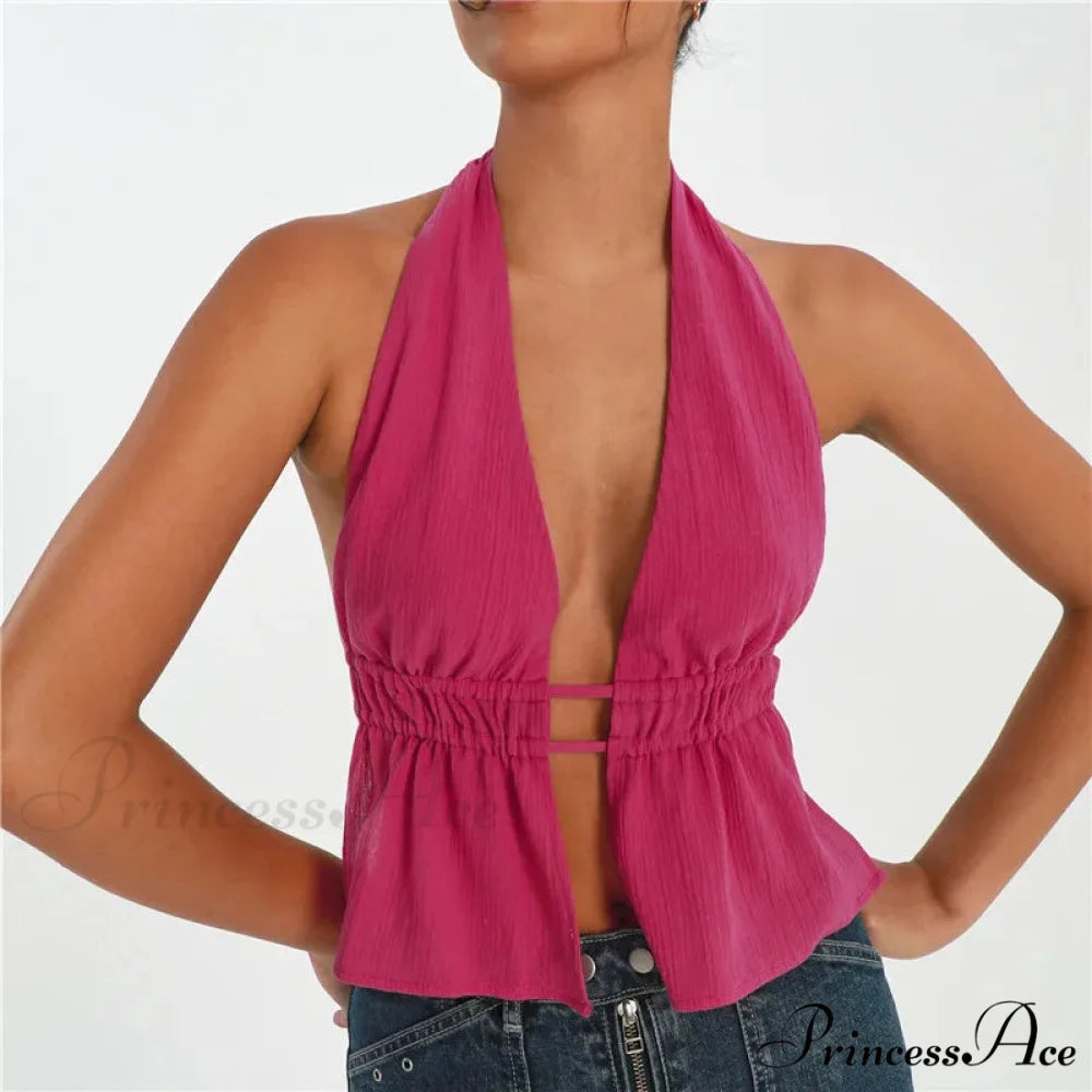 Sleeveless Knot Front Crop Top Rose Red / S croptop-250223